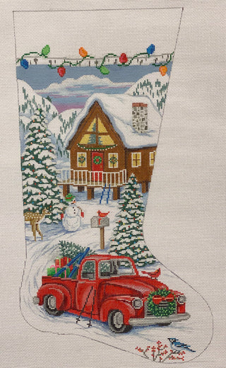 Red Truck & Ski Lodge Stocking