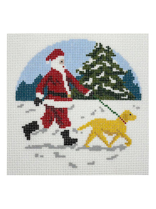 Santa Walking Yellow Lab Ornament